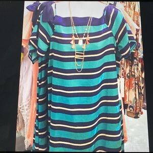 Multicolor Striped Dress Adjustable Straps Off shoulder